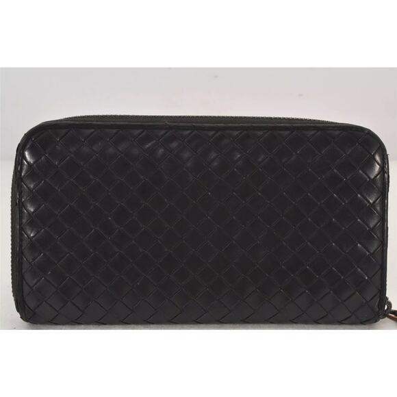 Authentic BOTTEGA VENETA Intrecciato Leather Long Wallet  Authentic BOTTEGA VENETA Intrecciato Leather Long Wallet Purse Black Box 9891K.